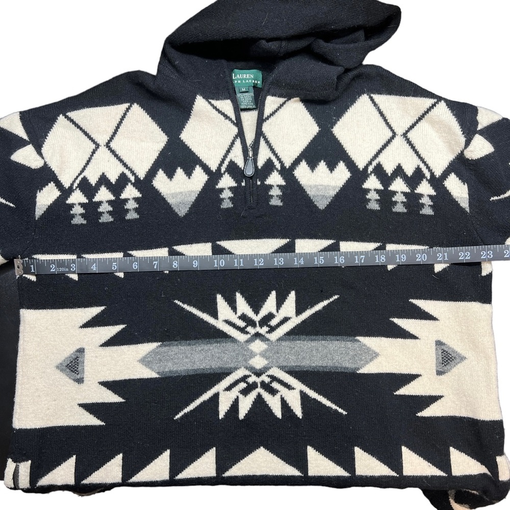 Vintage Ralph Lauren Sweater Lambswool Southwestern Hooded Black Size Medium - Picture 11 of 12